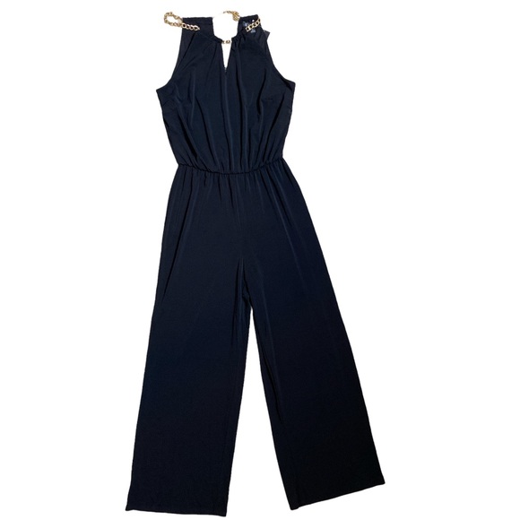 INC International Concepts Pants - NEW! INC deep black gold chain stretch knit dress wide leg palazzo jumpsuit